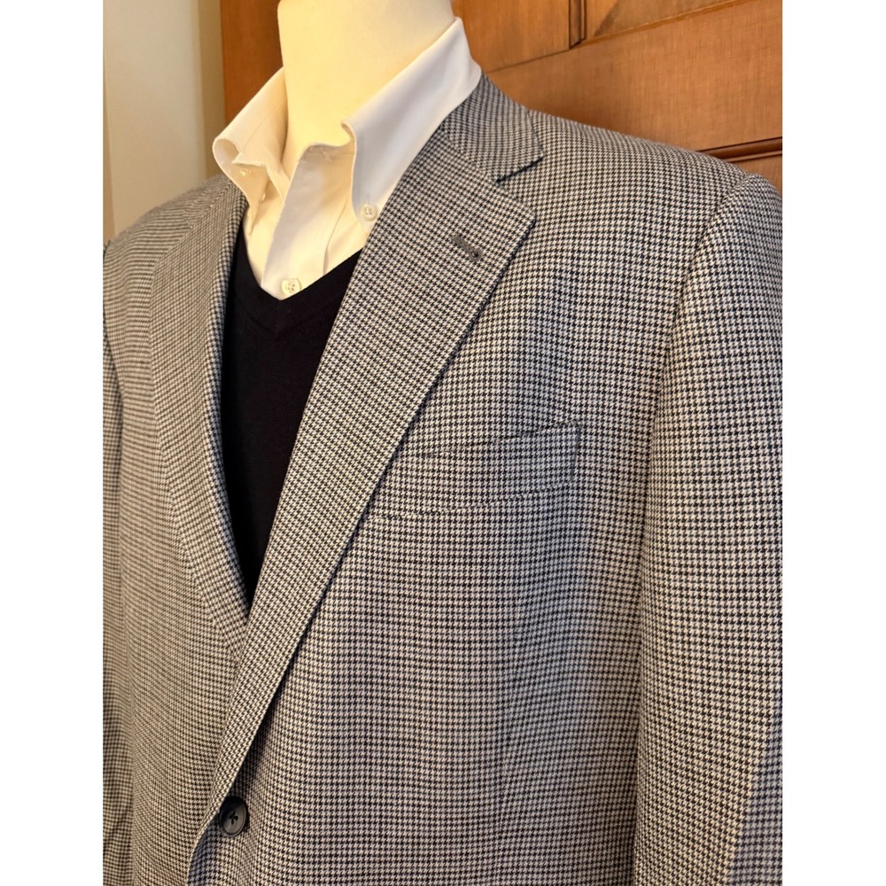 Joseph Abboud 100% Silk Sport Coat Mens 46R Blue Houndstooth Blazer Jacket
